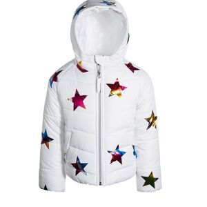 S Rothschild & Co Big Girls White Rainbow Foil Star Print Puffer Coat‎ NWT 14